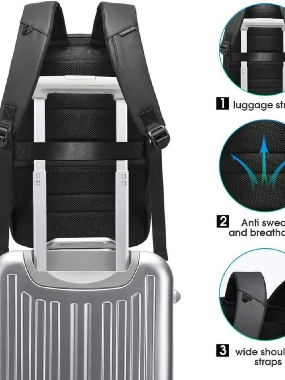 BANGE anti-theft backpack with USB charging port, lightweight work backpack